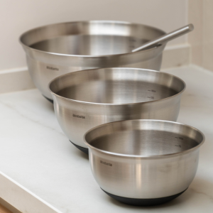 Mixing Bowl Set 1.1 quart, 1.7 quart,3.2 quart (1L/1.6L/3L) - Matte Steel / Black