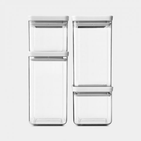 Square Canisters Set of 4, 2 x 0.7 & 2 x 1.6 litre - Tasty+ - Light Grey