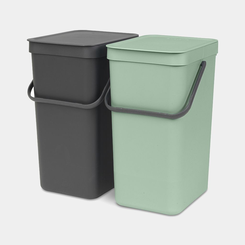 Sort & Go In-Cabinet Recycling Trash Can 2 x 4.2 Gallon (2 x 16 liter) - Jade Green & Gray
