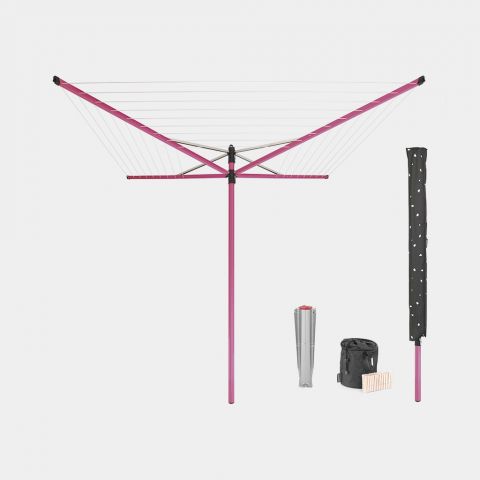 Stendibiancheria a ombrello Lift-O-Matic 50 metri, con picchetto, custodia e porta mollette, Ø 45 mm - Spring Pink