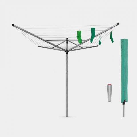 Rotary Clothesline Lift-O-Matic 197 ft (60m), with Ground Spike & Cover, Ø 1.8 in (45 mm) - Metallic Gray
