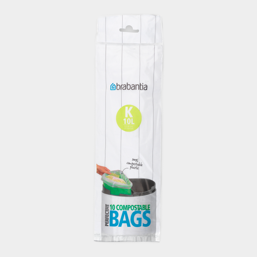 Compostable PerfectFit Trash Bags Code K, 2.6 gallon (10 liter), Roll with 10 Bags