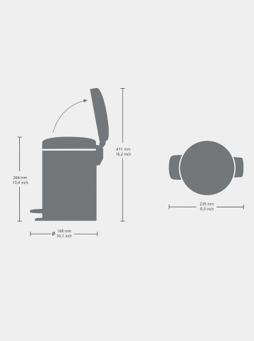 NewIcon Pedal Bin 3 litre, plastic inner bucket - Matt Steel Fingerprint Proof