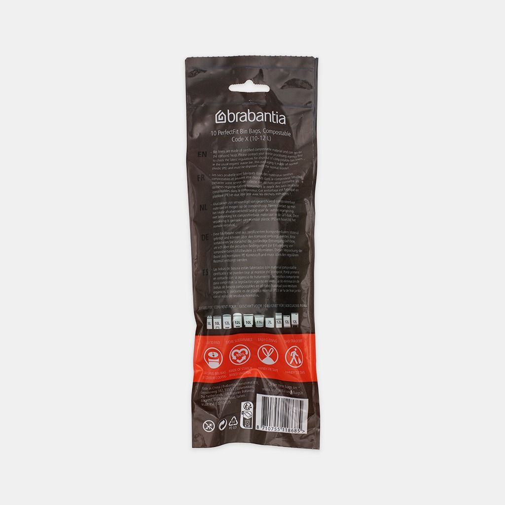 Sacchetti Compostabili PerfectFit Codice X (10-12 litri), Rotolo con 10 Sacchetti