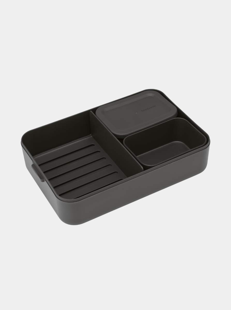 Make & Take Set de Almuerzo Completo Fiambrera Bento & Bol para Ensalada con Set de Cubiertos de 3 piezas – Dark Grey