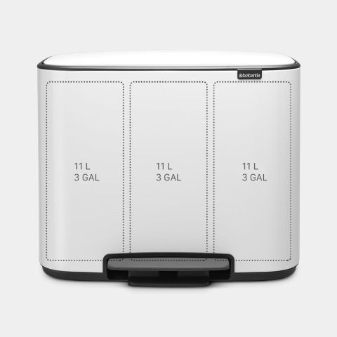 Bo Pedal Bin 3 x 11 litre - White