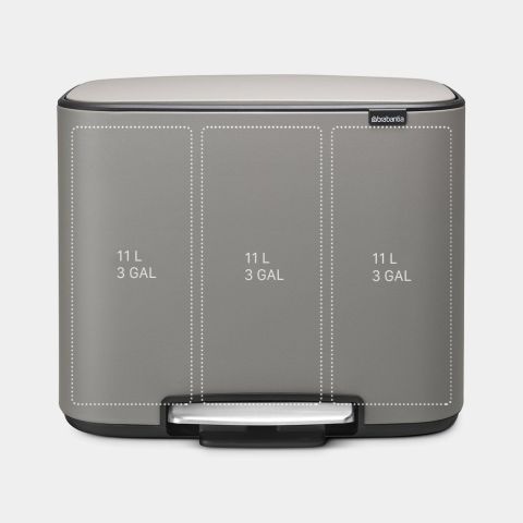 Bo Pedal Bin 3 x 11 litre - Mineral Concrete Grey