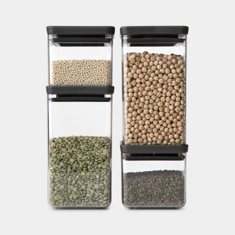 Square Canisters Set of 4, 2x 0.7 quart (0.7L) and 2 x 1.76 quart (1.6L) - Tasty+ - Dark Gray