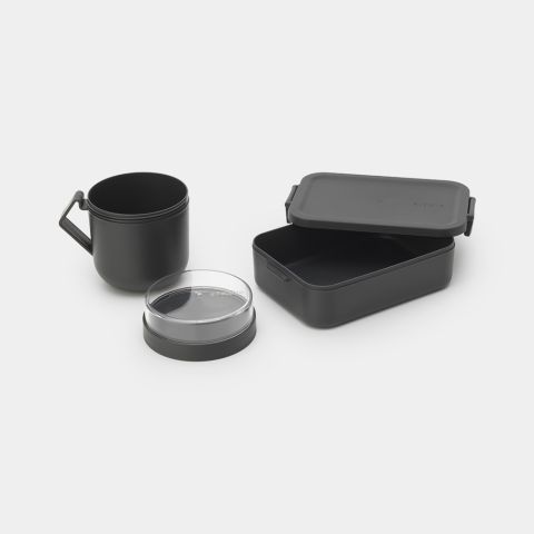 Make & Take Lunchset 2-delig, kunststof (Soepbeker 0,6 liter, Lunchbox Medium) - Dark Grey
