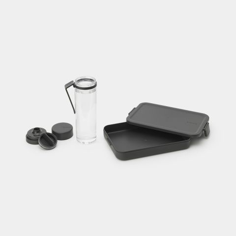 Make & Take Break Set 2 pieces (Water Bottle + Lunch Box Flat Plastic) - Dark Grey