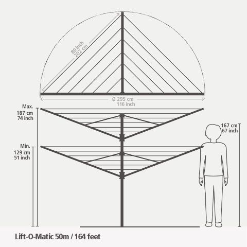 Lift-O-Matic Droogmolen 50 meter, met grondanker, hoes & wasknijpertas, Ø 45 mm - Leaf Green