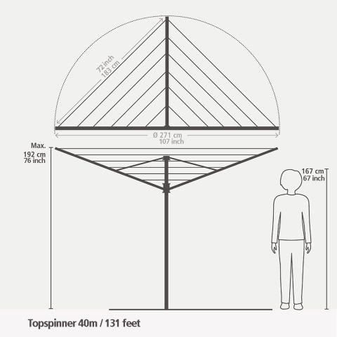 Rotary Topspinner 40 metre, with Ground Spike, Ø 45mm, SplitPole - Metallic Grey