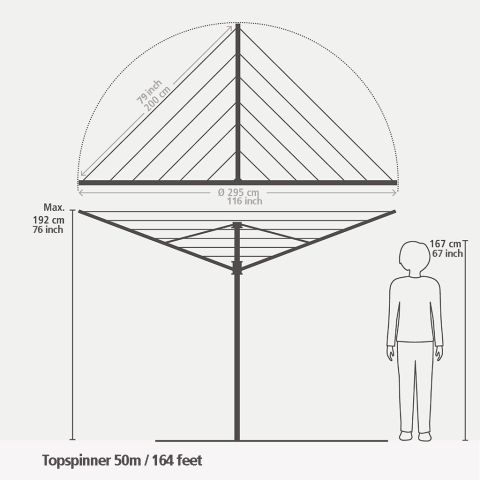 Rotary Dryer Topspinner 50 metre, with Concrete Tube, Ø 45 mm - Metallic Grey