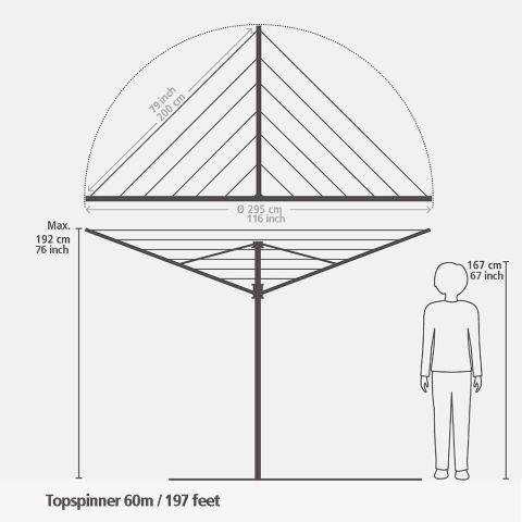 Rotary Dryer Topspinner 60 metre, with Ground Spike, Ø 45 mm - Metallic Grey