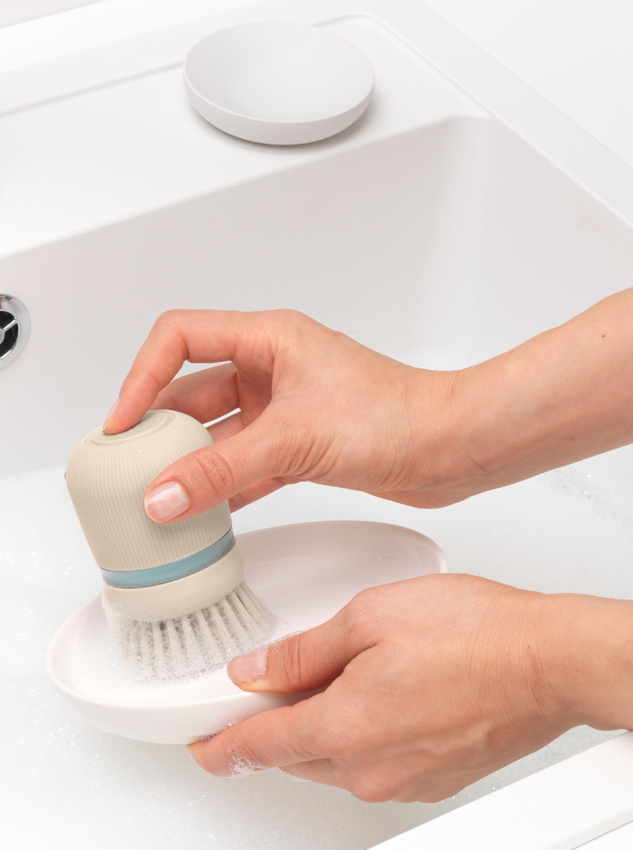 Spazzolino per piatti con distributore di sapone Soft Beige