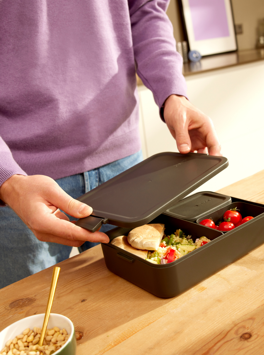 Make & Take Set de Almuerzo Completo Fiambrera Bento & Bol para Ensalada con Set de Cubiertos de 3 piezas – Dark Grey