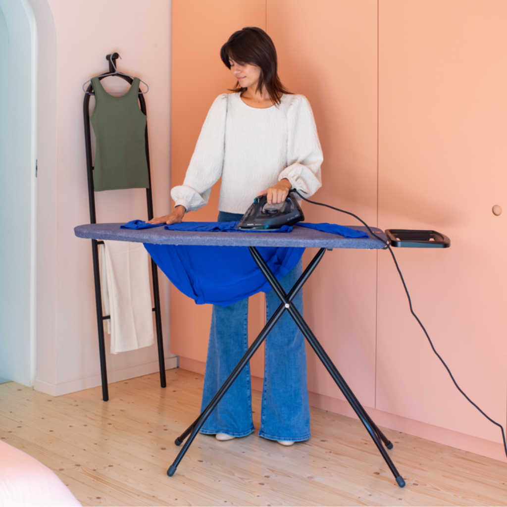 Table à repasser taille B 124 x 38 cm, pour fer vapeur - Denim Blue, Coton équitable