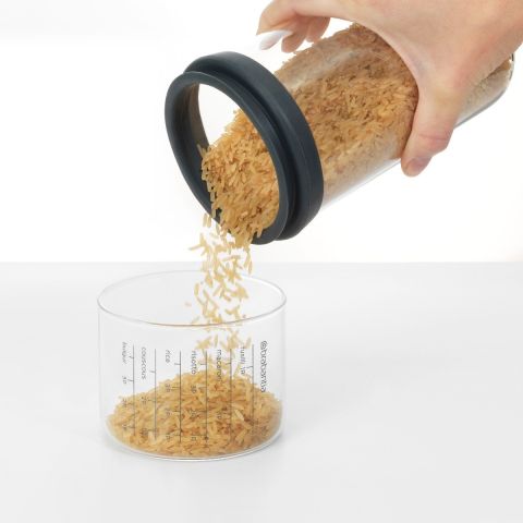 Storage Jar with Measuring Cup Set of 4, 1 litre, Glass - Dark Gray