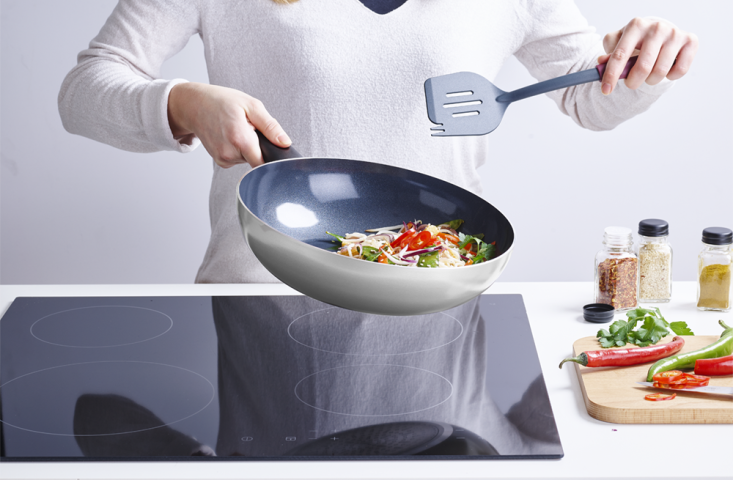 Indu+ Wok Pan 28 cm, Non-Stick - Light Grey