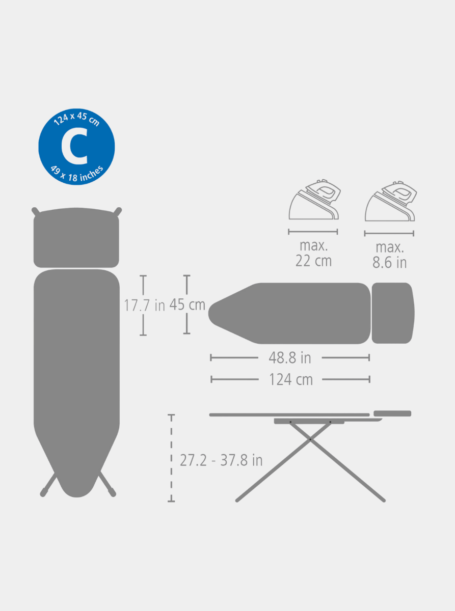 Deska do prasowania C 124 x 45 cm, na generator pary – Denim Black, Bawełna Fairtrade