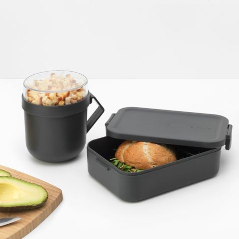 Make & Take Lunchset 2-delig, kunststof (Soepbeker 0,6 liter, Lunchbox Medium) - Dark Grey