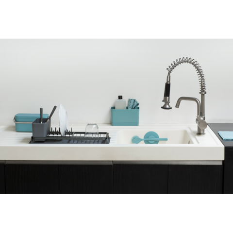 Compact Dish Drying Rack With free cleaning pads - Dark Grey