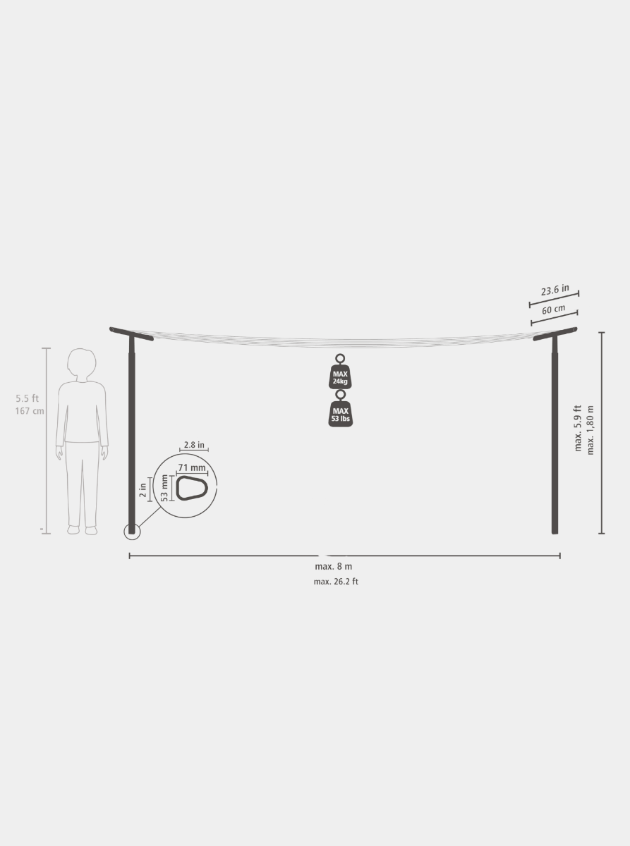 Cuerdas para tender HangOut con postes Black, 50 metros