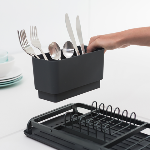 Compact Dish Drying Rack With free cleaning pads - Dark Grey