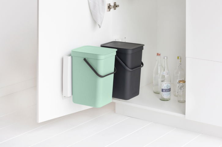 In-Cabinet Trash Can, Recycling Trash Can 2 x 3.2 gallon (12 liter) - Jade Green & Gray