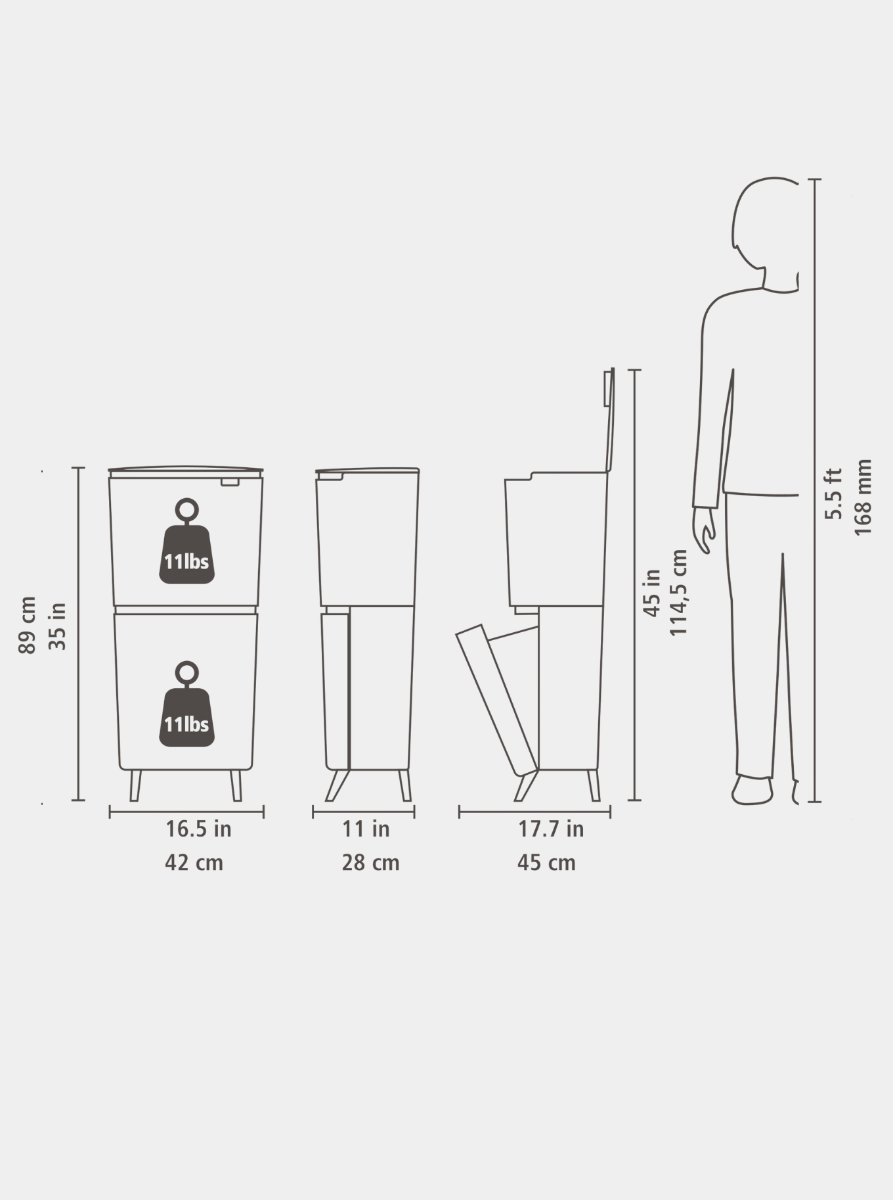 SortUp Abfalleimer Hi 10+10+25l - Dark Grey