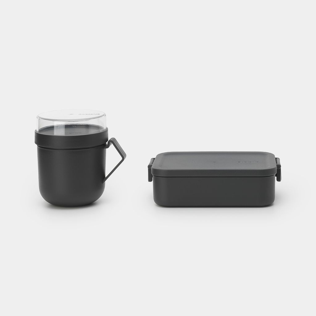Brabantia Portapane Nic In Plastica Grigio Scuro - Con Coperchio In Bambù Usabile Come Vassoio - 39.5x25.5x17 Cm