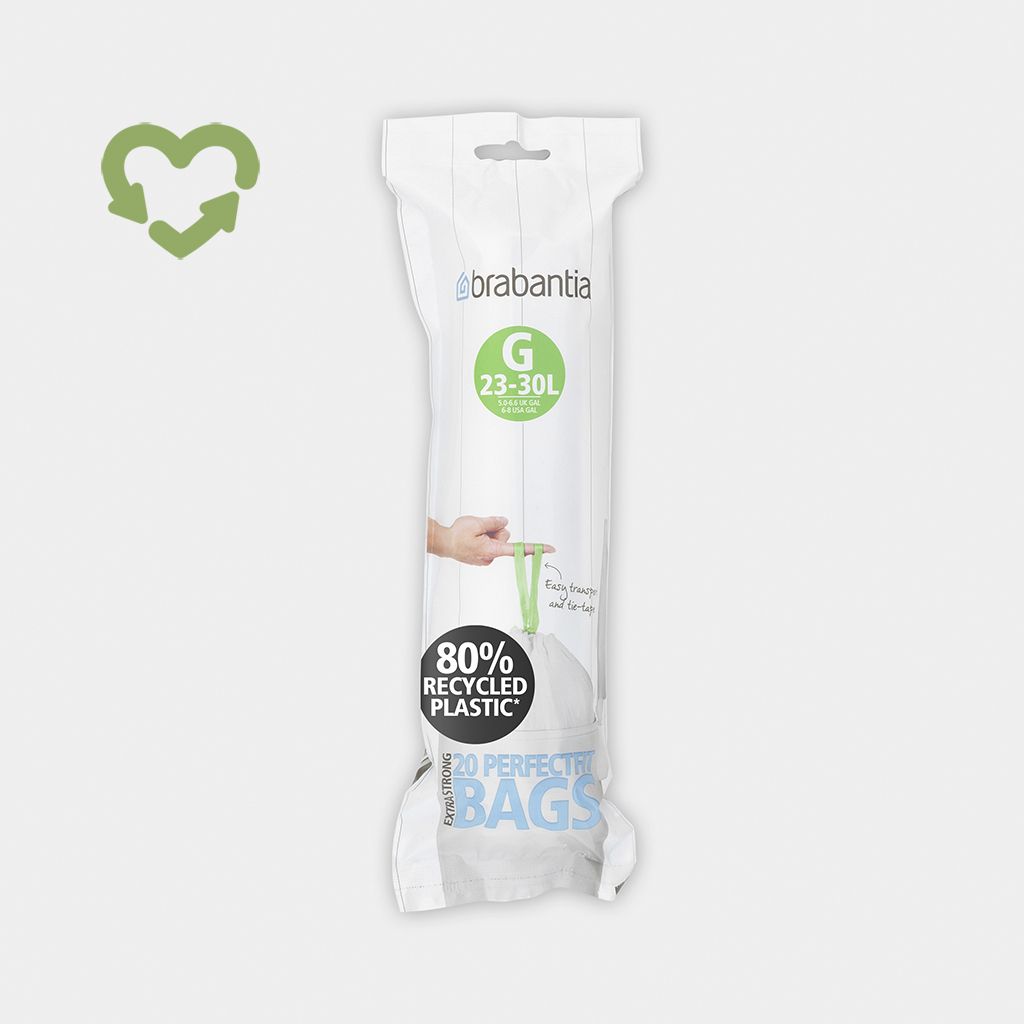 Recycled Sacs poubelle PerfectFit Code G (23-30 litres), Rouleau de 20 sacs