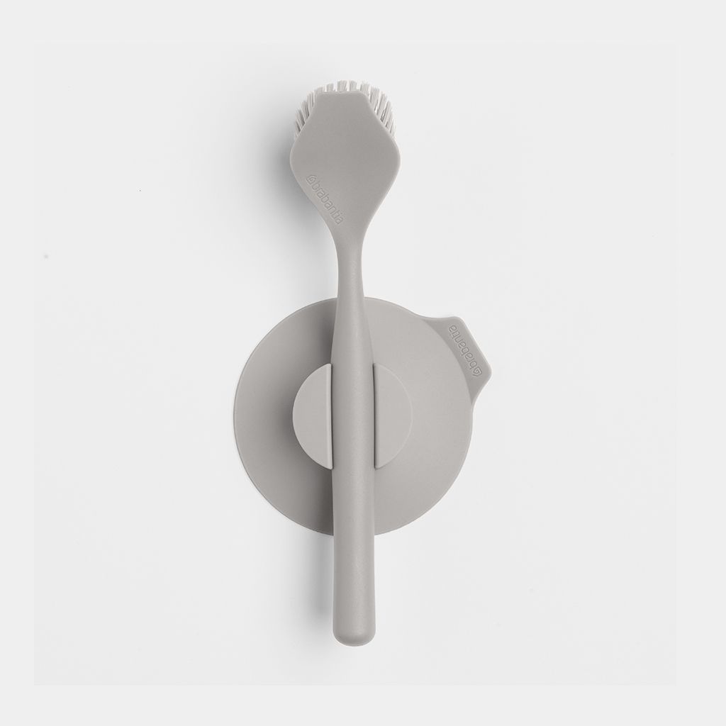 Dish Brush with Suction Cup Holder - Mid Grey