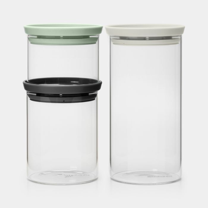 Set of 3 Stackable Glass Jars, 0.3, 0.6 and 1.2 quart (0.3, 0.6