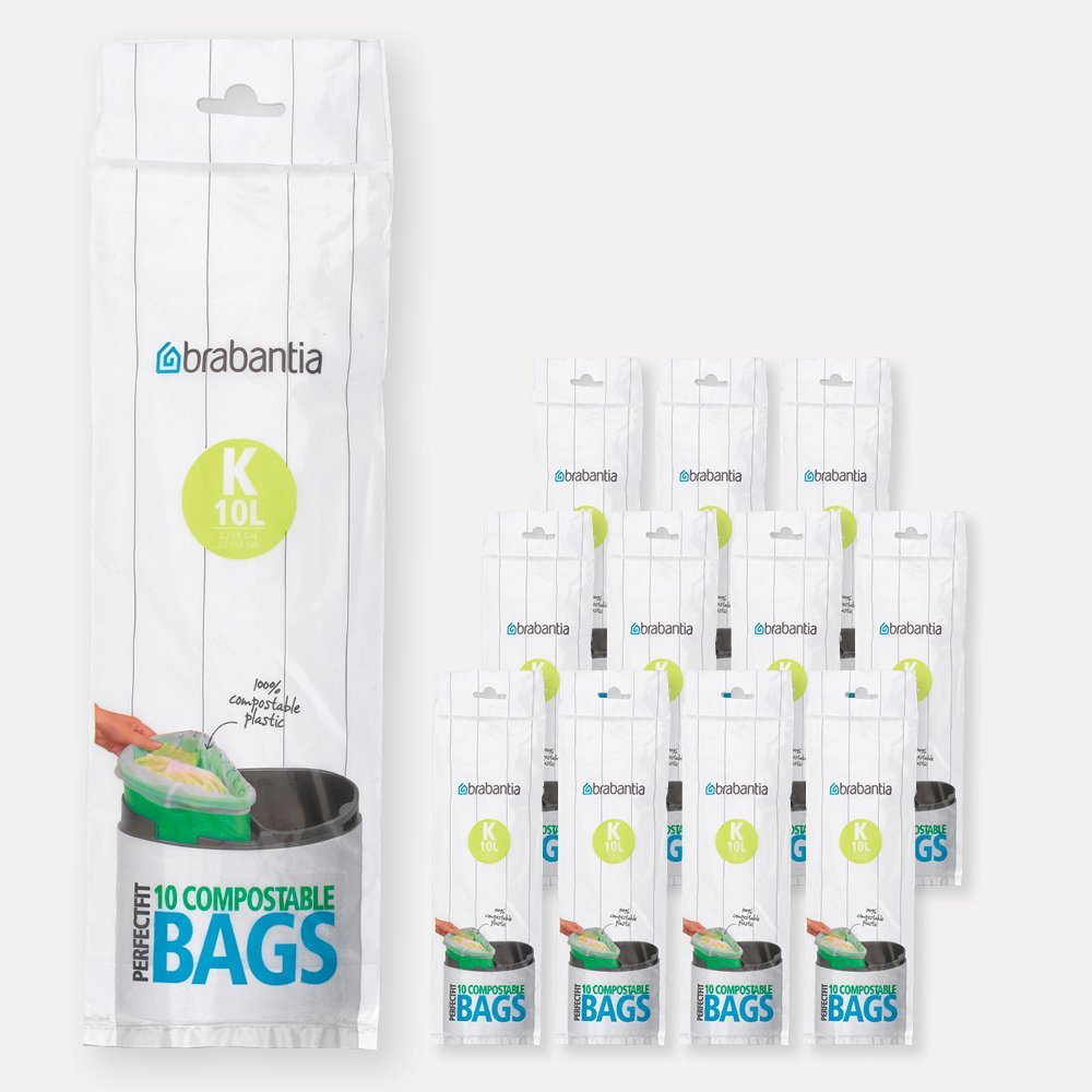 Compostable PerfectFit Bags Code K (10 litre), 12 rolls of 10 bags