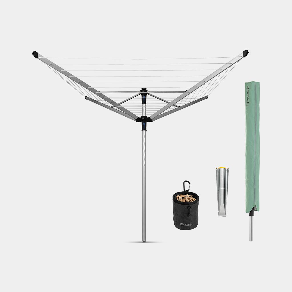 Séchoir Lift-O-Matic Advance 50 mètres, avec ancre de sol, housse et sac pour pinces à linge, Ø 50 mm - Metallic Grey
