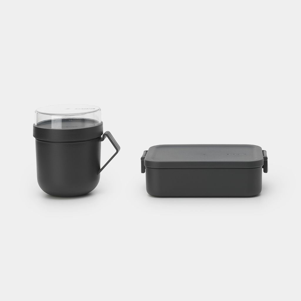 Make & Take Lunch Set 2 pieces (Soup Mug + Lunch Box Medium Plastic) - Dark Grey