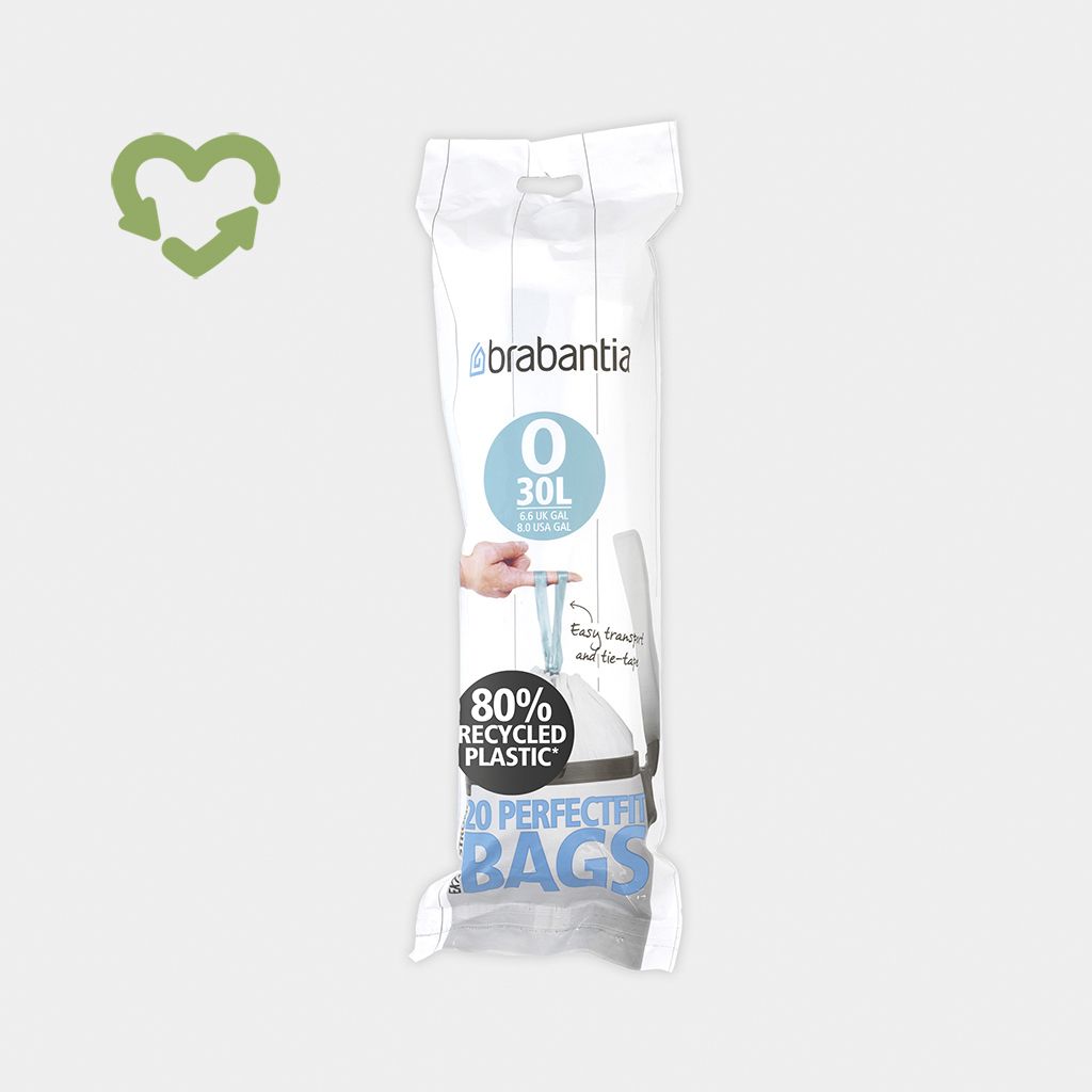Recycled Sacs poubelle PerfectFit Pour FlatBack+, Code O (30 litres), Rouleau de 20 sacs