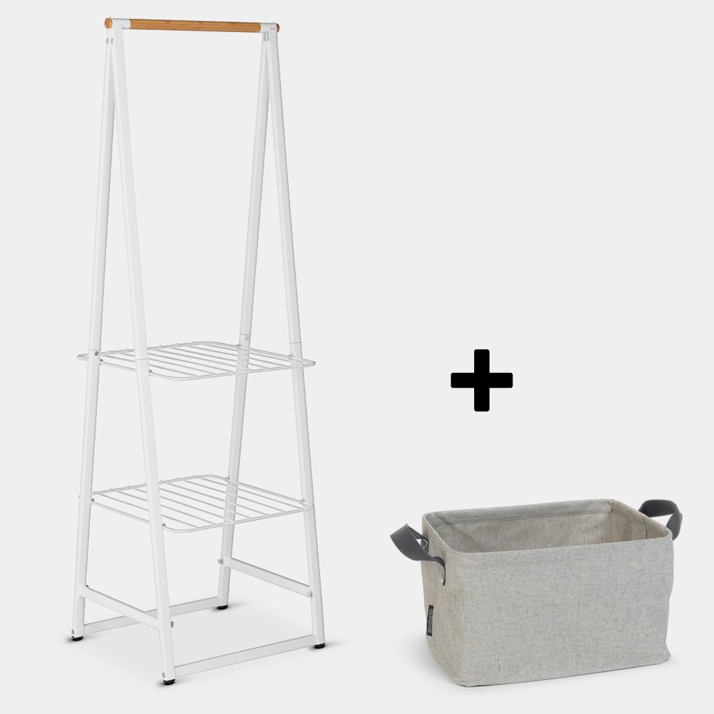 Linn Clothes Rack + Laundry Basket  Small - White