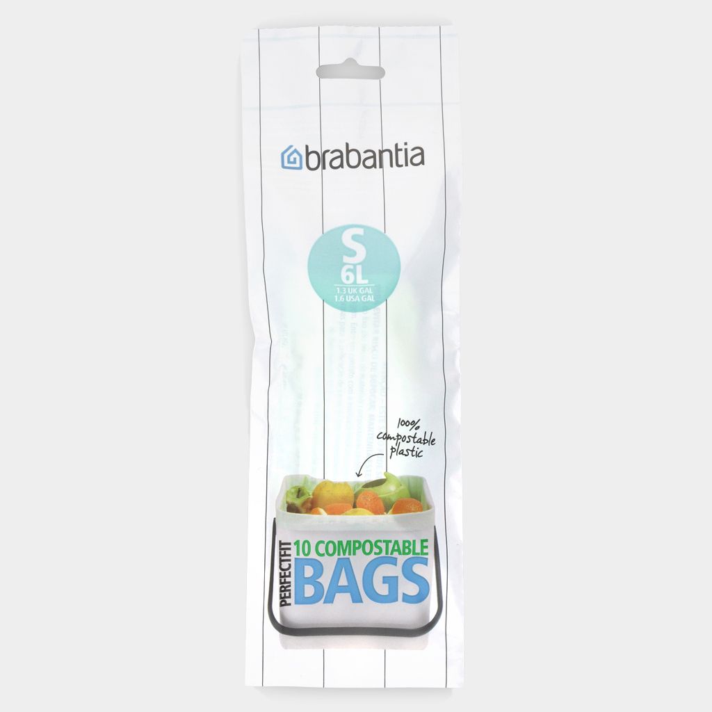 Compostable PerfectFit Bags For Sort & Go, Code S (6 litre), Roll with 10 Bags