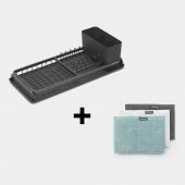 Compact Dish Drying Rack With free cleaning pads - Dark Grey