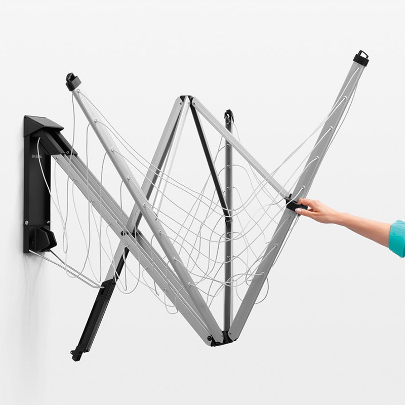 Retractable, wall-mounted clothesline from Brabantia. Available in grey. 
