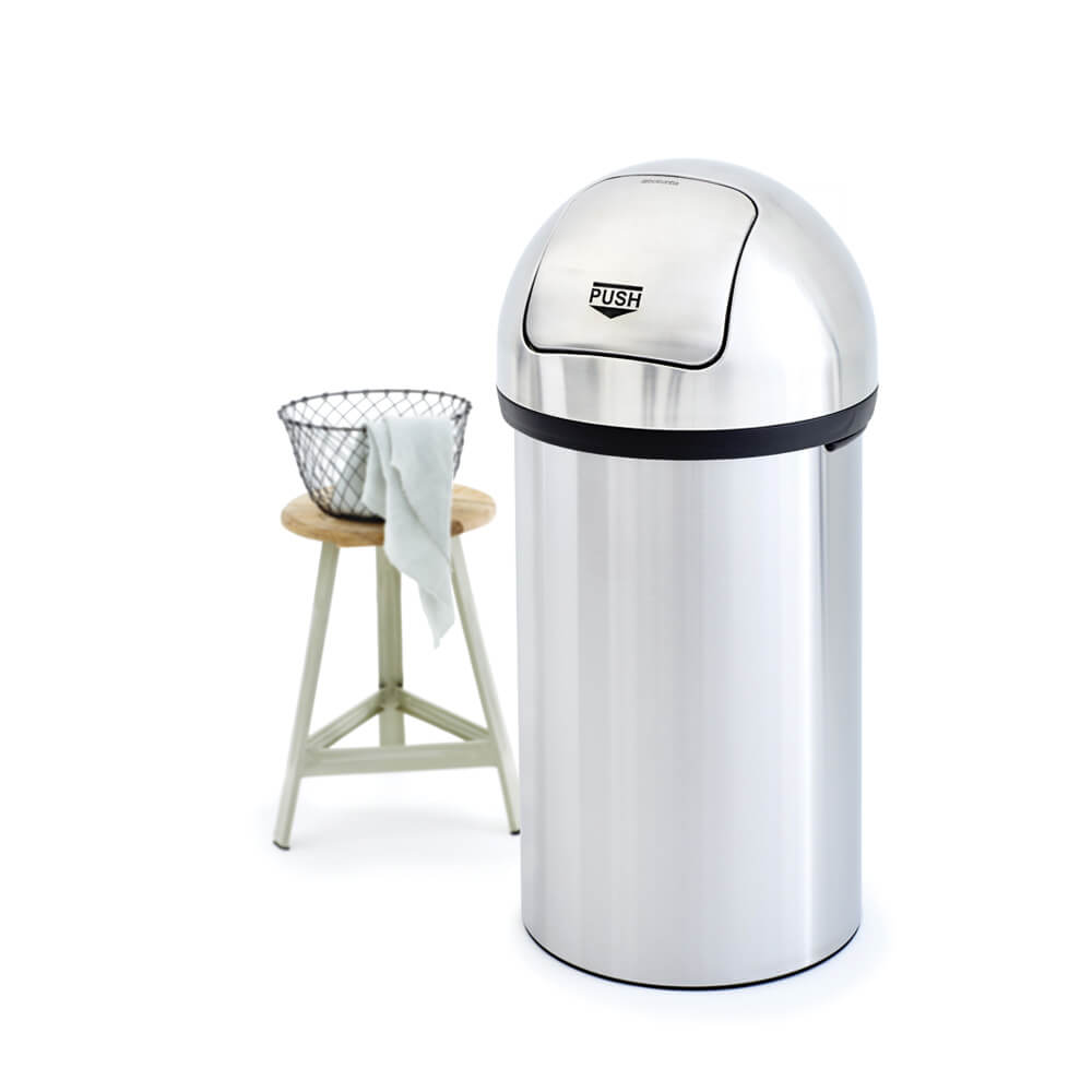 Stainless steel Push Bin from Brabantia for quick waste disposal.