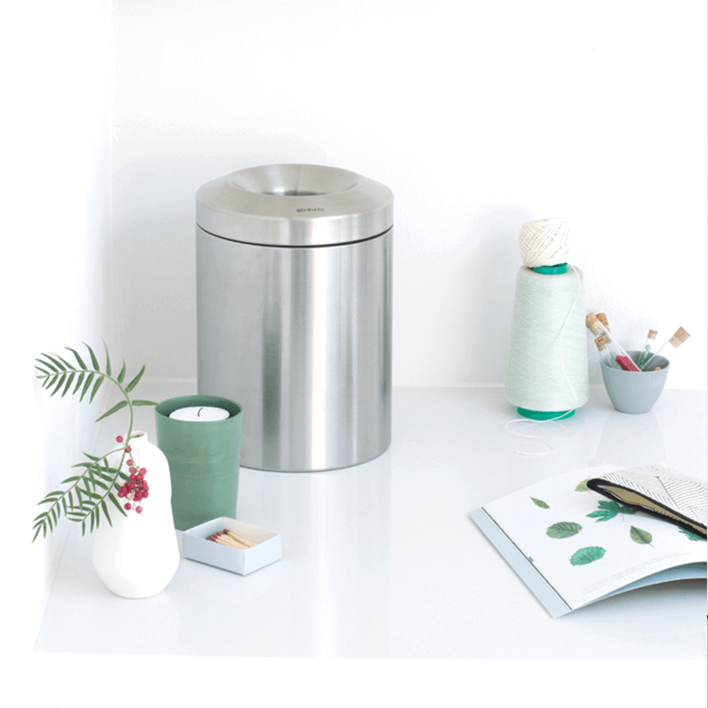 Small Brabantia Flame Guard Waste Paper Bin made from stainless steel.