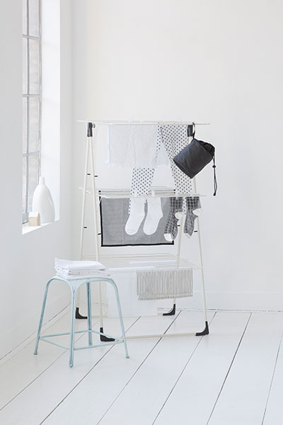 Tower drying rack from Brabantia in a white design. Only requires 1 square metre of floor space.